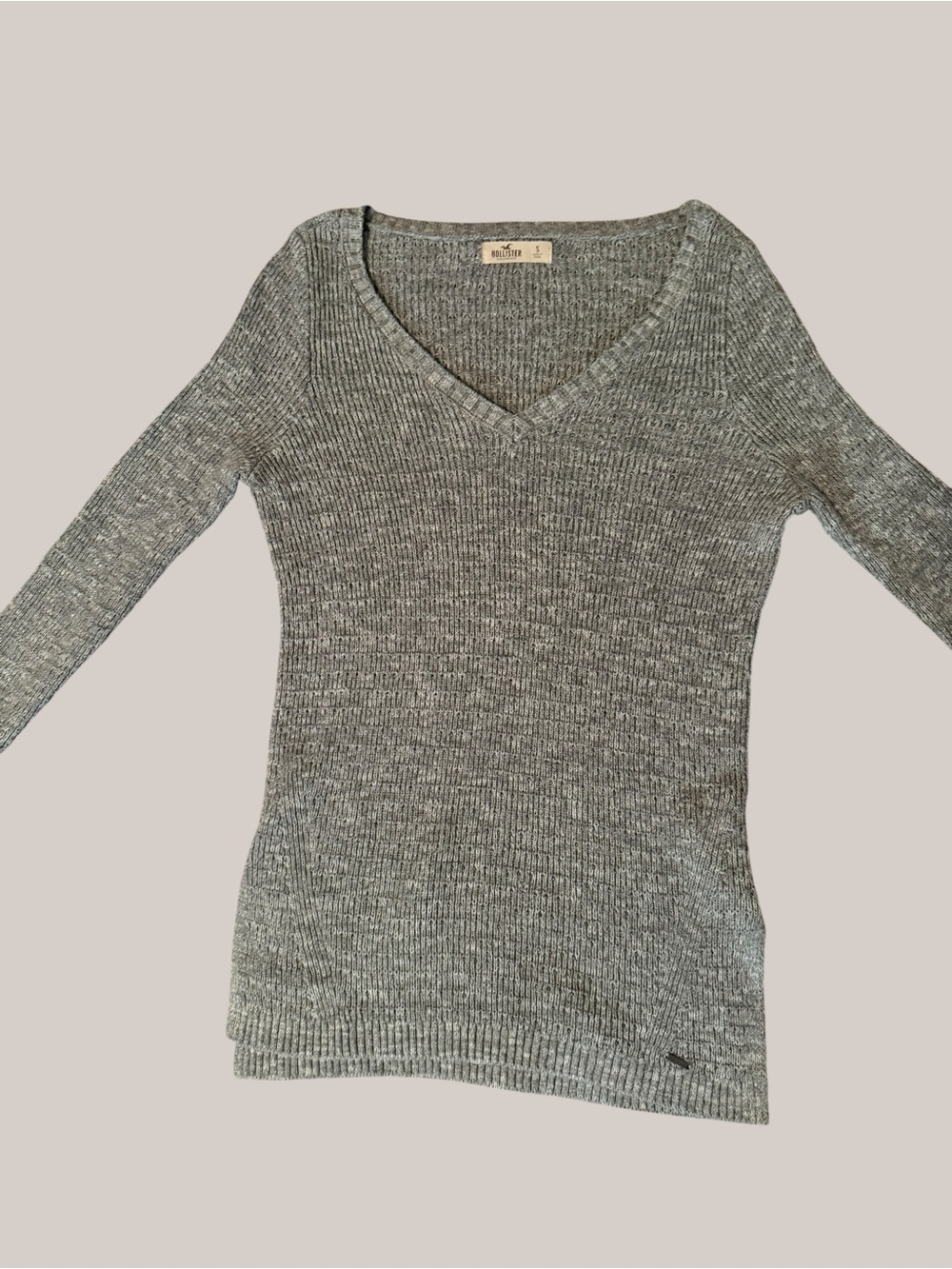 Y2K Hollister Grey V-Neck Long Sleeve Fitted Sweater